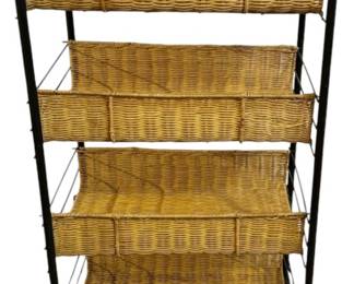 Wicker and Metal Rolling Storage Cart 