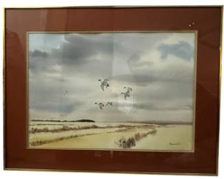 Ducks Flying Watercolor Framed 