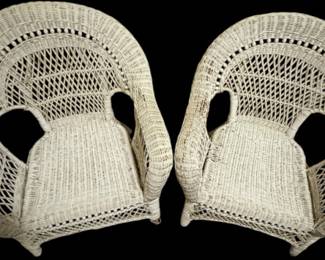 Set of 2 Vintage Rolled Back Wicker Chairs 