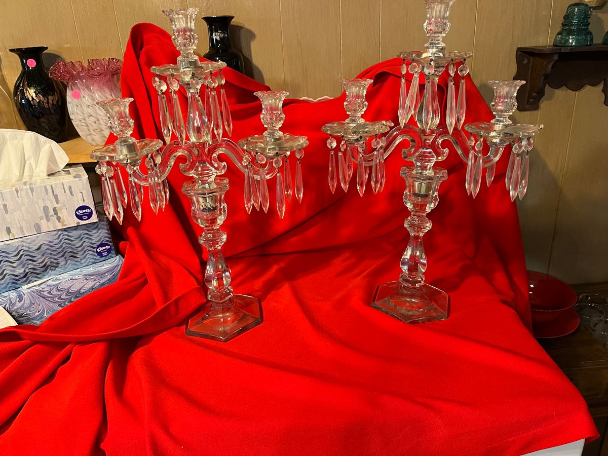 Beautiful crystal candlesticks with prisms