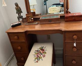 Vanity with upholstered bench