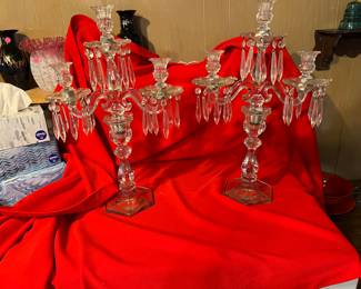 Beautiful crystal candlesticks with prisms