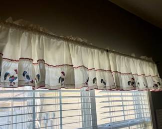 Window treatments are for sale including this cute chicken valance!
