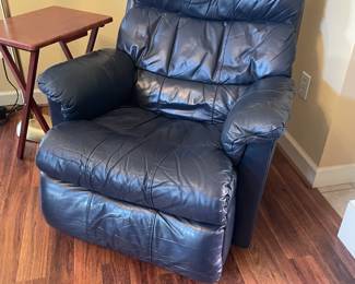 Blue leather recliner
