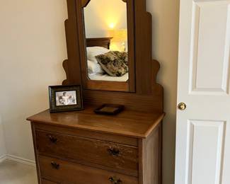 Primitive pine dresser with mirror