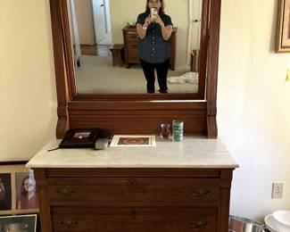 Antique oak dress with marble and mirror