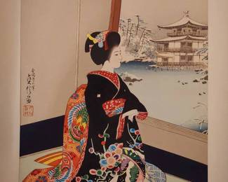 Geisha Girl In Winter Woodblock Print