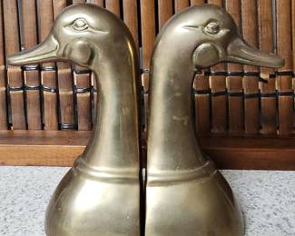 Set Of Bookends Brass Duck Heads