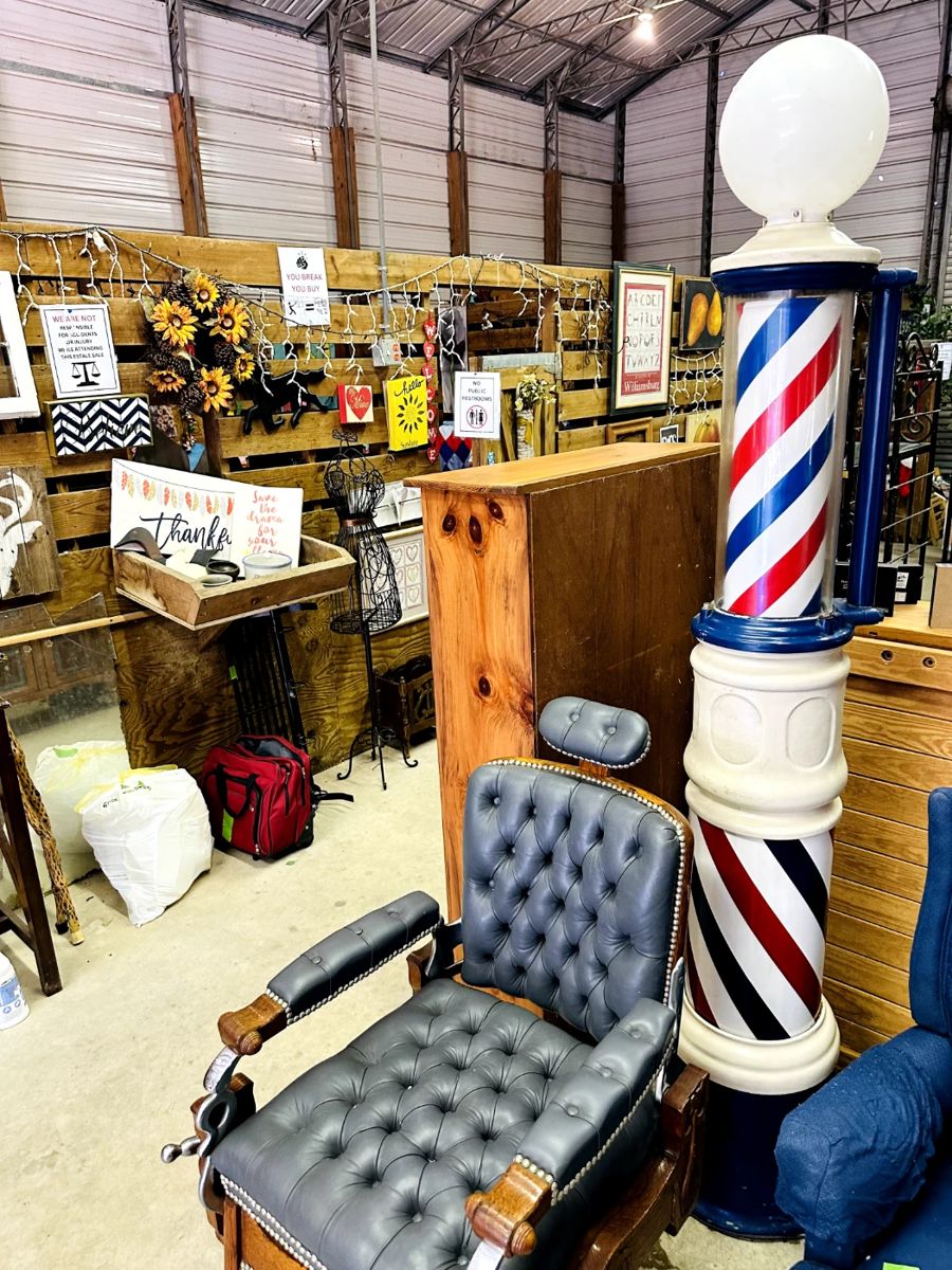 early 1900s koken barber chair and a barber pole. RARE FIND. Museum worthy!