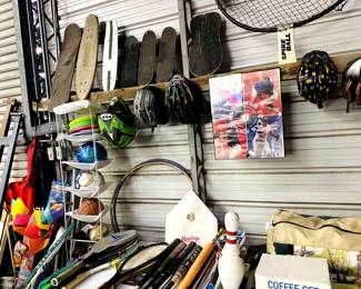 skateboards, baseball bats, ping pong table, golf clubs, etc...