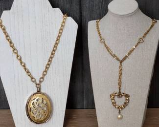 2 Gold Tone Necklaces With Pendants