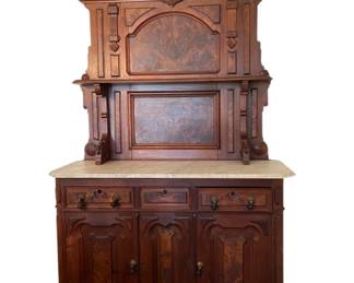 Burled Walnut Marble Buffet 