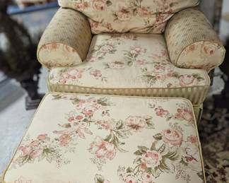 Floral Upholstered Chair & matching ottoman 