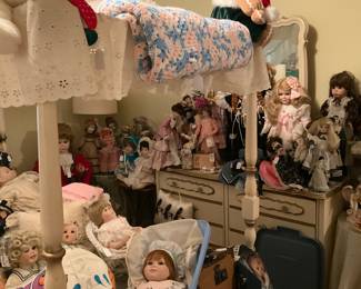 Twin canopy beds, dresser, chest, desk/chair