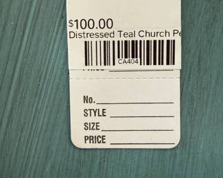 Distressed teal church pew