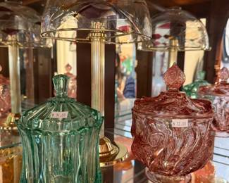 Variety of perfume bottles, including Art Deco and Art Nouveau style