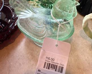 Glass rooster dish