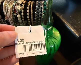 Emerald blown glass perfume bottle
