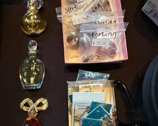Sterling Jewelry, Variety of perfume bottles, including Art Deco and Art Nouveau style