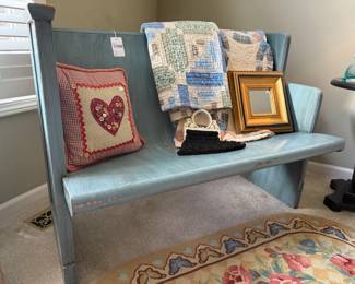 Distressed teal church pew