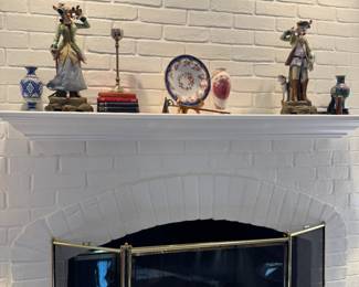 Pretty figurines, collectibles. Fireplace screen for sale too!