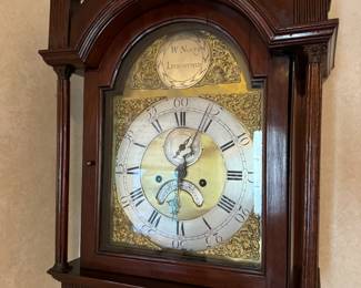 Stunning circa 1780 gothic, mahogany grandfather clock by W North, Leckonfield. Purchased in New Orleans.
H 91" x W 17" x D 9"