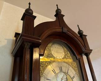 Stunning circa 1780 gothic, mahogany grandfather clock by W North, Leckonfield. Purchased in New Orleans.
H 91" x W 17" x D 9"
