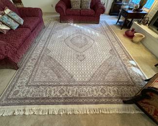 Stunning 8'10 x 11' Sino-Persian rug, Tabriz Mahi, wool and silk rug, woven on a silk foundation. Purchased from Eastern Rug Gallery in Champaign, 4 years old. Homeowner paid $6500