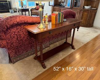 Beautiful, cherry console/hallway table by Lexington Furniture with spooled legs. 52" x 16" x 30" tall