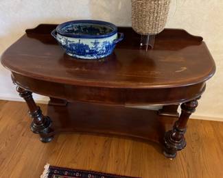 Gorgeous antique table from England, with hidden center drawer. 4' x 20" x 31" tall