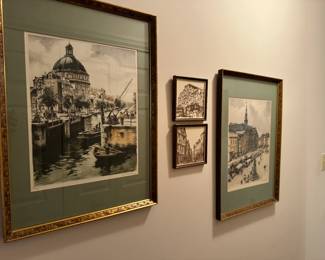 Very pretty set of framed, signed and numbered, etchings dated 1964. Signed Roger Hebelinck. There is a third piece of the set in the next picture.