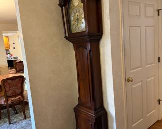 Stunning circa 1780 gothic, mahogany grandfather clock by W North, Leckonfield. Purchased in New Orleans.
H 91" x W 17" x D 9"