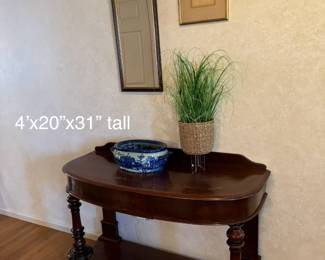 Gorgeous antique table from England, with hidden center drawer. 4' x 20" x 31" tall