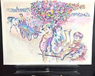 Walter Spitzer: The Jewish Wedding - Lithography 30" x 21.5" - Vibrant Colors!