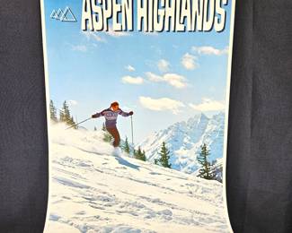 Aspen Highlands Colorado Original Vintage Lithographic Ski Poster 1960's, 21 x 30 inches