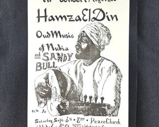 Vintage Original 1960s Promotional Poster Hamza El Din & Sandy Bull Concert - 11" x 17"