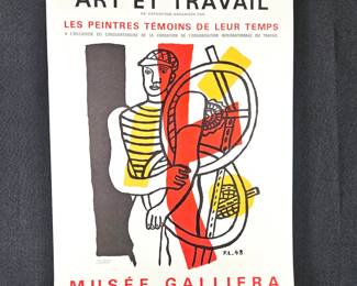 Vintage 1969 Art Exhibit Poster Fernand Leger Art et Travail, Musee Galliera, Paris, Mourlot Lithograph 19.5" x 27"