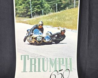 Original Vintage 1960s Lithographic Poster Featuring the Triumph 650 in Motion Printed by LooArt Colorado Springs
