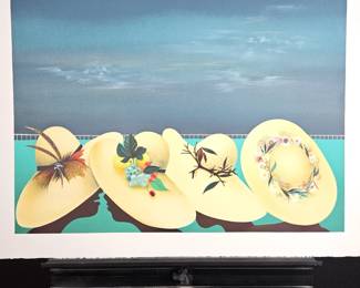 Vintage Serigraph on Heavier Art Paper Shows Four Women in Hats - 30" x 22" Artist Unknown