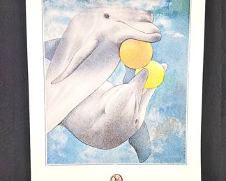 c. 1980 Vintage Lithographic Promotional Poster from the "Human/Dolphin Foundation" 22" x 29"