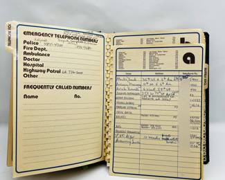 Noel Monks phone/address book and calendar is filled with handwritten notes, contacts, appointments & more