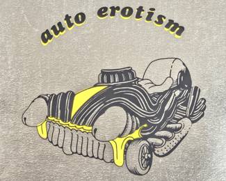 Vintage Serigraph on Reflective Silver Cardstock Background "Auto Erotism" 1971 Signed in lower Right Corner