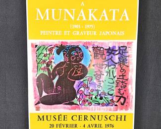 Beautiful Vintage Art Exhibition Lithographic Poster from 1976 Featuring the Artist Munakata. 18" x 26"
