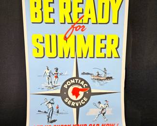 Large Vintage Lithograph Advertising Poster for Pontiac Car Auto Service 1960s - 38" x 25"