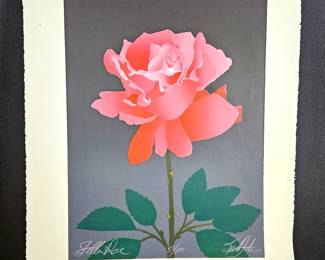 Vibrant Vintage Serigraph of a Rose by Unknown Artist - Limited Edition 51/100 - 23" x 27"
