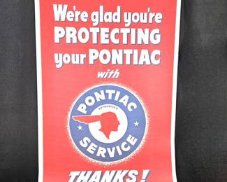 Large Vintage Lithograph Advertising Poster for Pontiac Car Auto Service 1960s - 38" x 25"