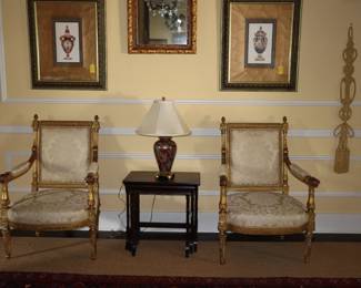 Complete wall showing nice layout of wall above the Louis XVI French antique chairs in the LR.