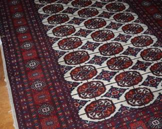 Nice handmade Persian rug. In front of Library wall. 