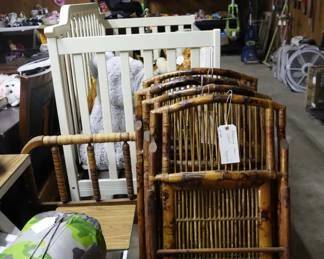 Folding chairs and scene of garage