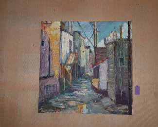 An original oil of Sean Shrum's, large ally scene, hanging in the Library.